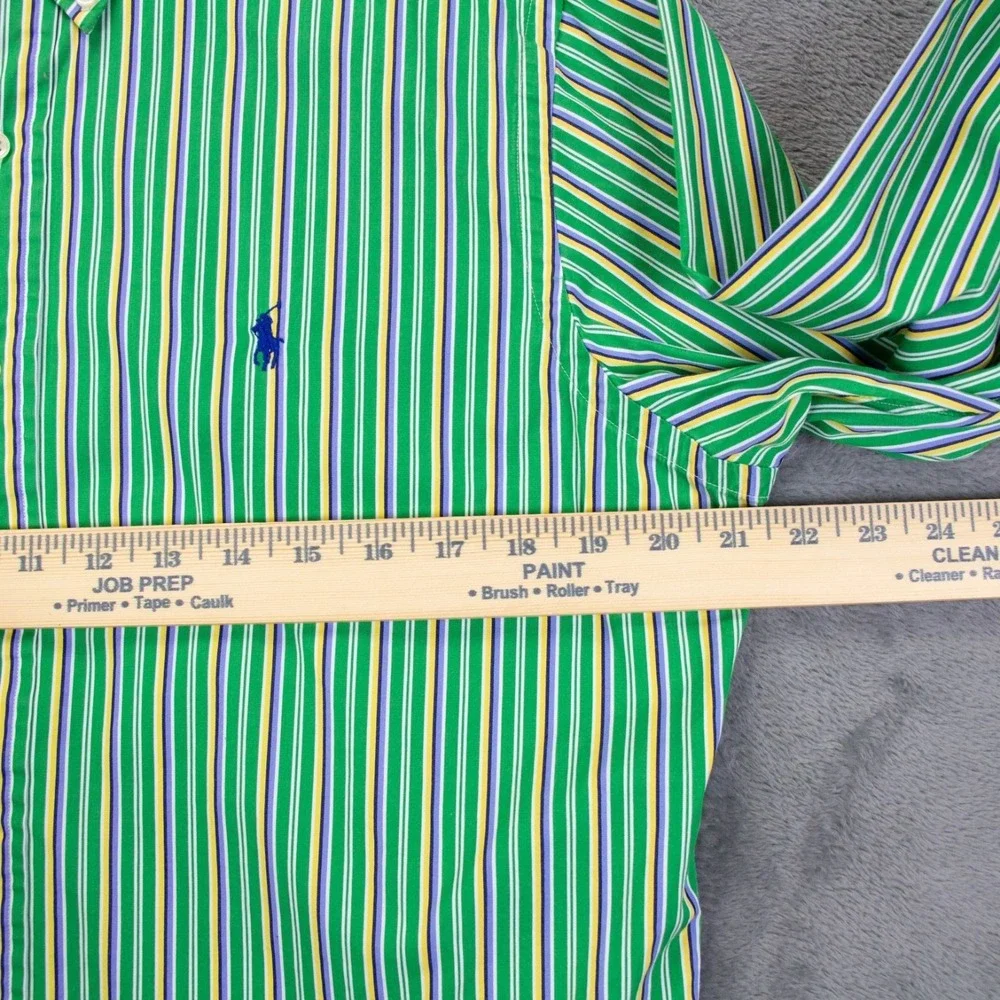 VTG Polo Ralph Lauren Mens Medium Green Stripe Classic‎ Fit LS Shirt